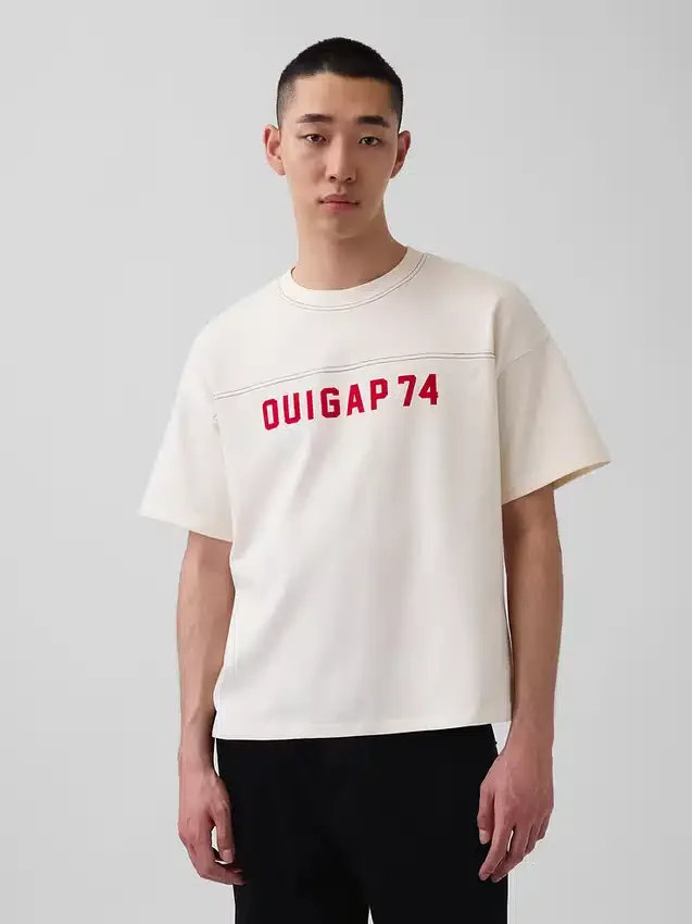 T-shirt Ouigap z logo, gruba, o skróconym kroju