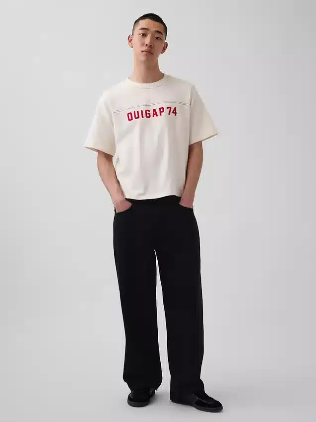 T-shirt Ouigap z logo, gruba, o skróconym kroju