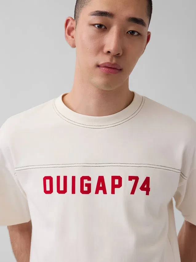 T-shirt Ouigap z logo, gruba, o skróconym kroju