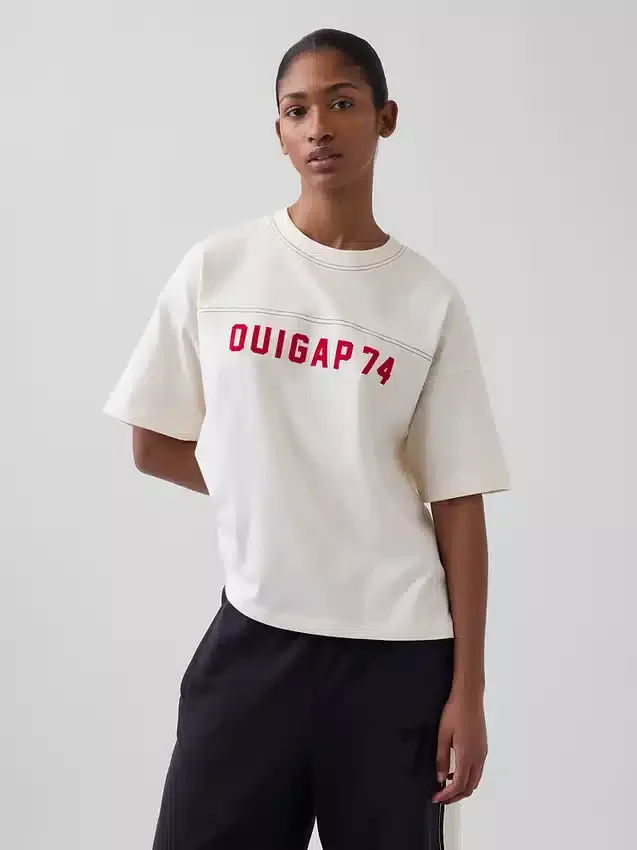 T-shirt Ouigap z logo, gruba, o skróconym kroju