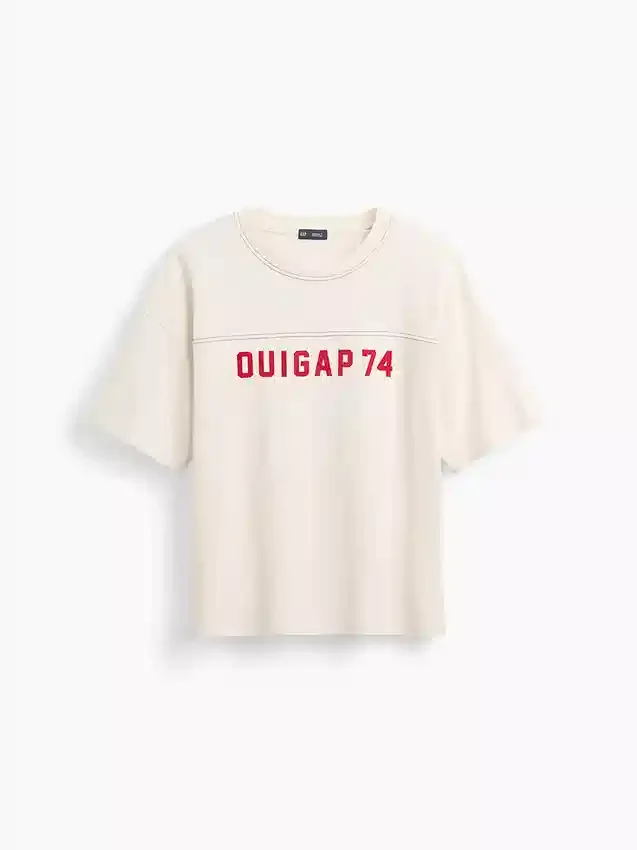 T-shirt Ouigap z logo, gruba, o skróconym kroju