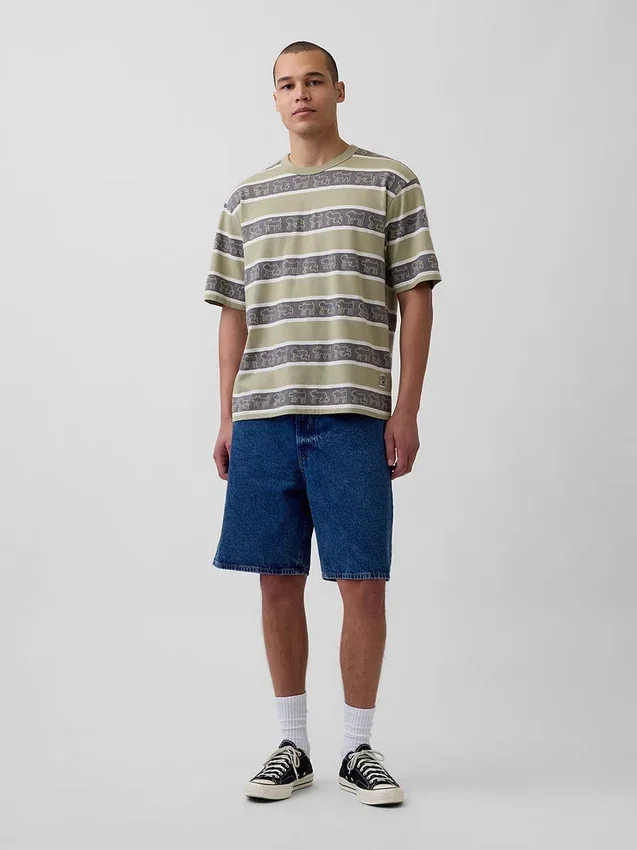 T-shirt oversize w paski z motywem Keitha Haringa