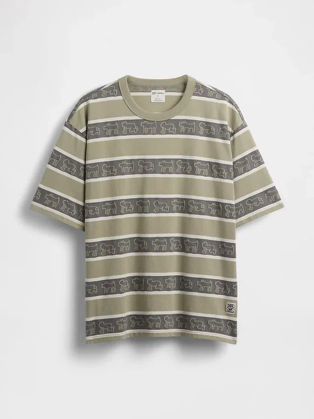T-shirt oversize w paski z motywem Keitha Haringa
