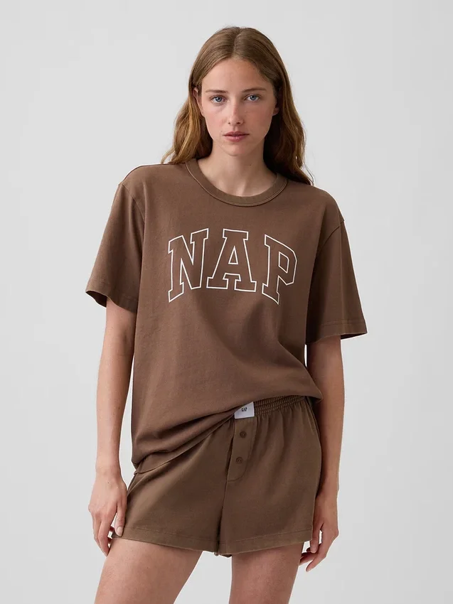 T-shirt piżamowy oversize z logo Nap