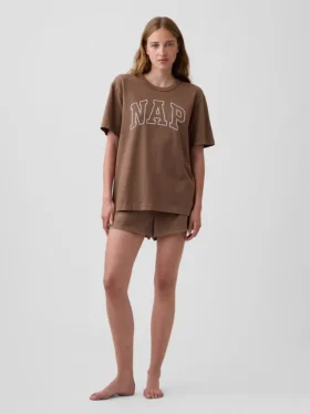T-shirt piżamowy oversize z logo Nap