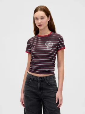T-shirt z bawełny organicznej „Stranger Things” w stylu vintage, o skróconym kroju