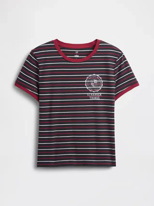 T-shirt z bawełny organicznej „Stranger Things” w stylu vintage, o skróconym kroju