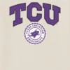 T-shirt z ciemnym nadrukiem przedstawiającym herb uczelni TCU (Texas Christian University)