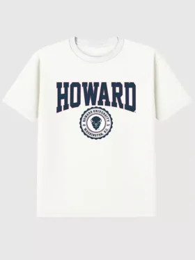 T-shirt z ciemnym nadrukiem przedstawiającym herb Uniwersytetu Howarda