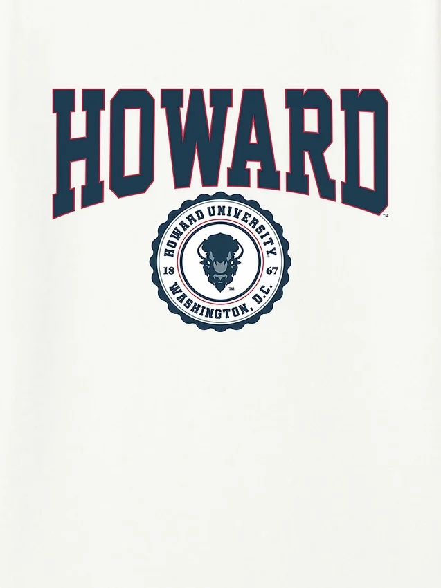 T-shirt z ciemnym nadrukiem przedstawiającym herb Uniwersytetu Howarda