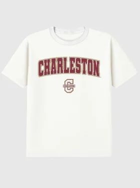 T-shirt z dodatkowym nadrukiem przedstawiającym Arch Logo College of Charleston w kształcie łuku