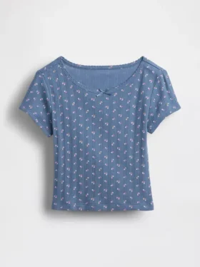 T-shirt z dzianiny prążkowanej typu pointelle dla niemowląt i Maluchów