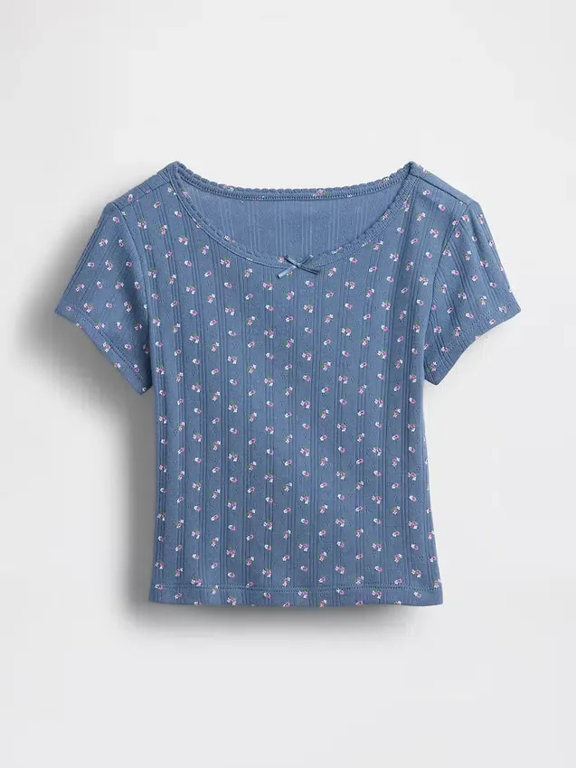 T-shirt z dzianiny prążkowanej typu pointelle dla niemowląt i Maluchów