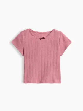 T-shirt z dzianiny prążkowanej typu pointelle dla niemowląt i Maluchów