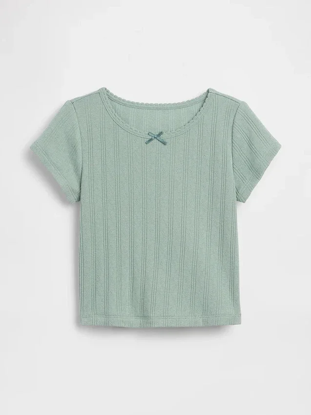 T-shirt z dzianiny prążkowanej typu pointelle dla niemowląt i Maluchów