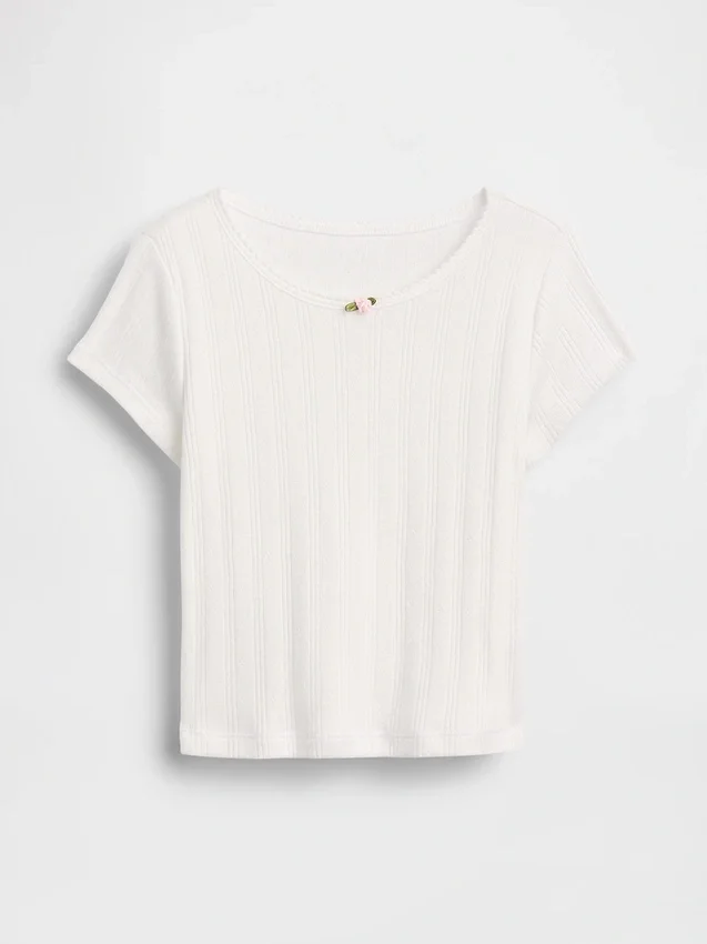 T-shirt z dzianiny prążkowanej typu pointelle dla niemowląt i Maluchów