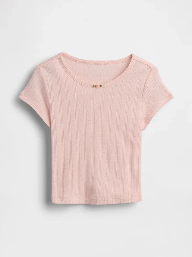 T-shirt z dzianiny prążkowanej typu pointelle dla niemowląt i Maluchów