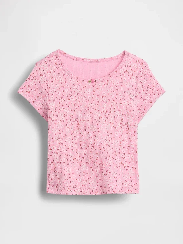 T-shirt z dzianiny prążkowanej typu pointelle dla niemowląt i Maluchów