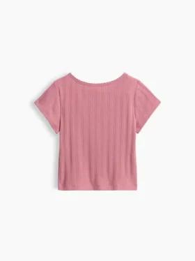 T-shirt z dzianiny prążkowanej typu pointelle dla niemowląt i Maluchów