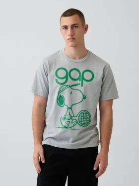 T-shirt z nadrukiem i logo Snoopy w luźnym kroju
