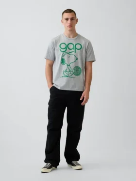 T-shirt z nadrukiem i logo Snoopy w luźnym kroju