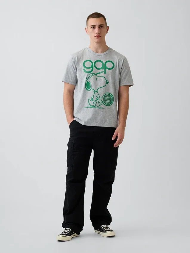 T-shirt z nadrukiem i logo Snoopy w luźnym kroju