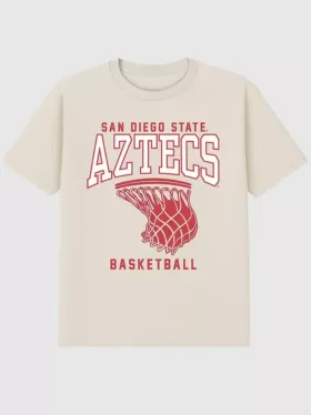 T-shirt z nadrukiem kosza do koszykówki Uniwersytetu Stanowego w San Diego
