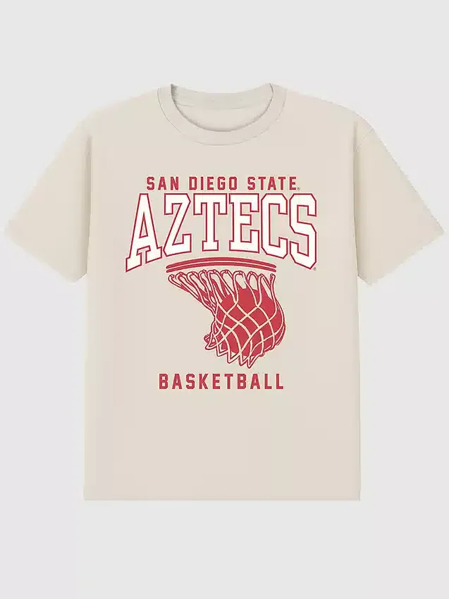 T-shirt z nadrukiem kosza do koszykówki Uniwersytetu Stanowego w San Diego