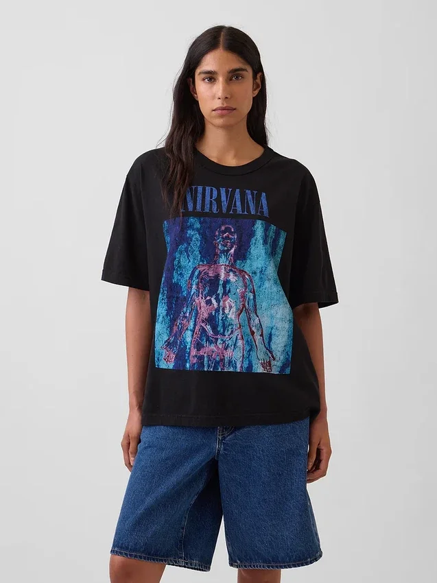 T-shirt z nadrukiem Nirvana, gruba, o skróconym kroju