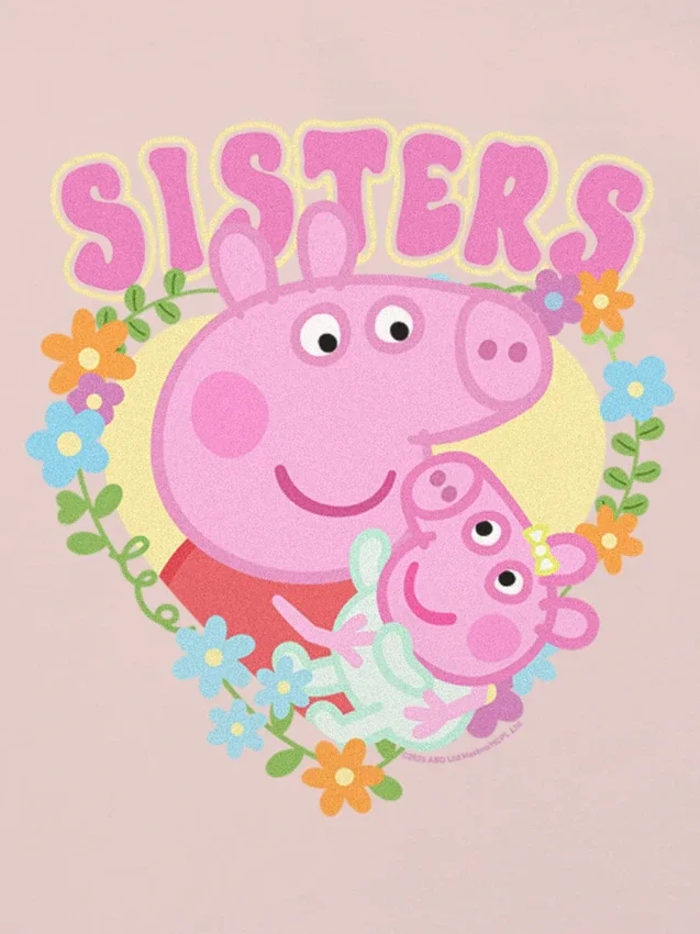 T-shirt z nadrukiem „Sisters” z motywem Peppa Pig dla małych dzieci