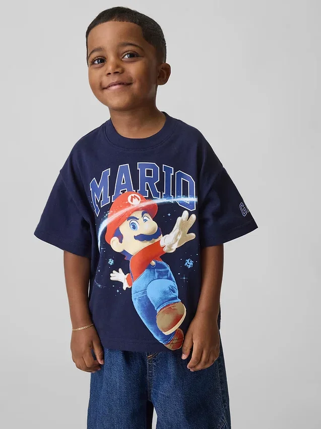 T-shirt z nadrukiem Super Mario w stylu oversize dla małych dzieci