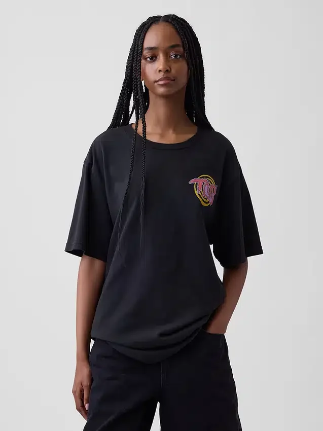 T-shirt z nadrukiem Tlc o luźnym kroju