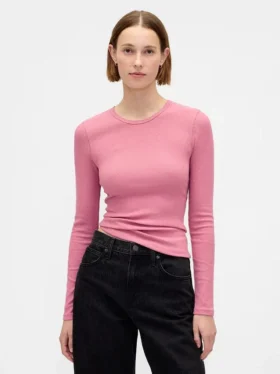 T-shirt z prążkowanej dzianiny typu pointelle
