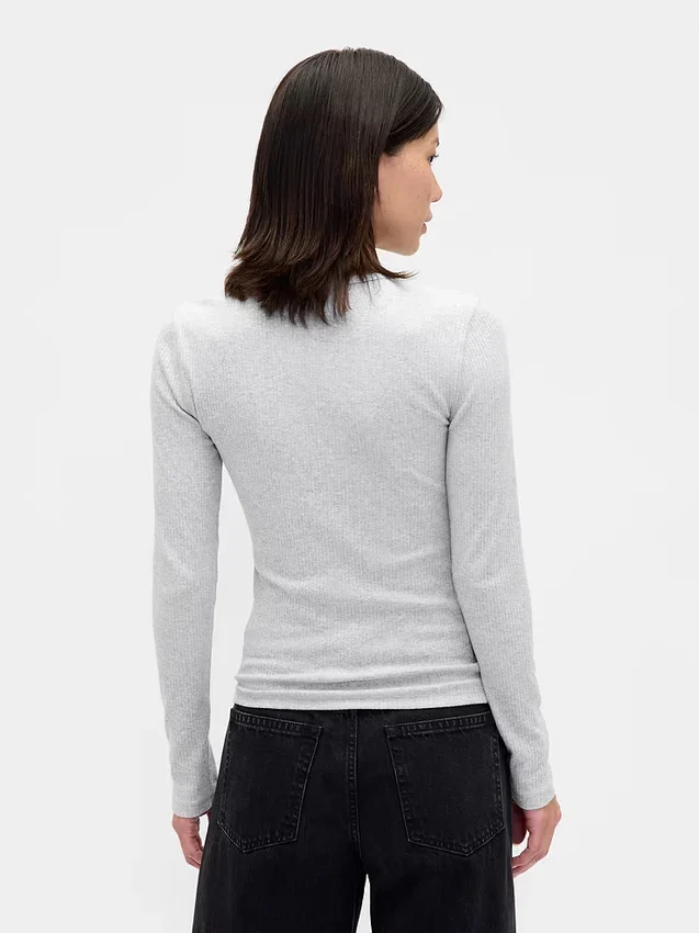 T-shirt z prążkowanej dzianiny typu pointelle