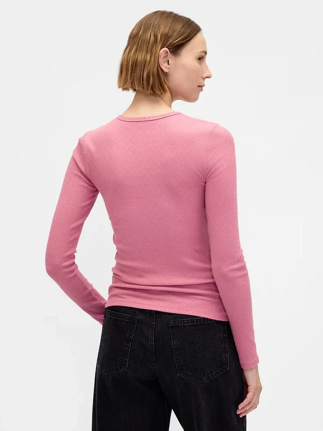 T-shirt z prążkowanej dzianiny typu pointelle