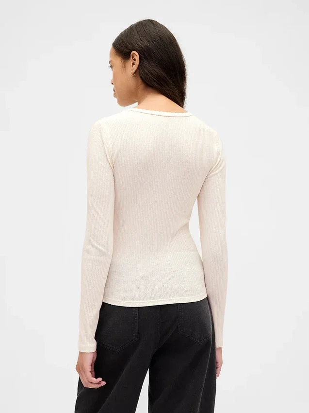 T-shirt z prążkowanej dzianiny typu pointelle