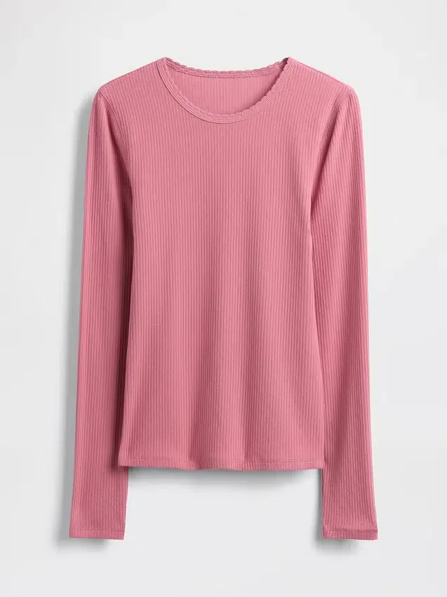T-shirt z prążkowanej dzianiny typu pointelle