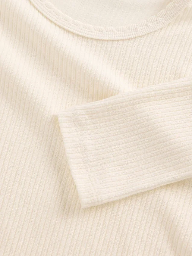 T-shirt z prążkowanej dzianiny typu pointelle