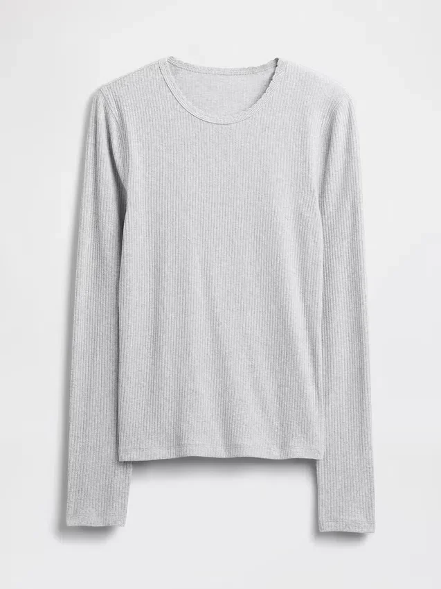 T-shirt z prążkowanej dzianiny typu pointelle