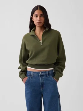 Teksturowana bawełniana bluza oversize z półzamkiem