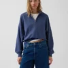 Teksturowana bawełniana bluza oversize z półzamkiem
