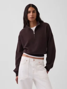 Teksturowana bawełniana bluza oversize z półzamkiem