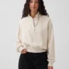 Teksturowana bawełniana bluza oversize z półzamkiem