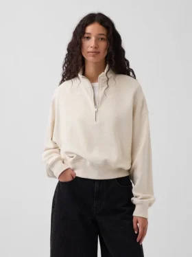 Teksturowana bawełniana bluza oversize z półzamkiem