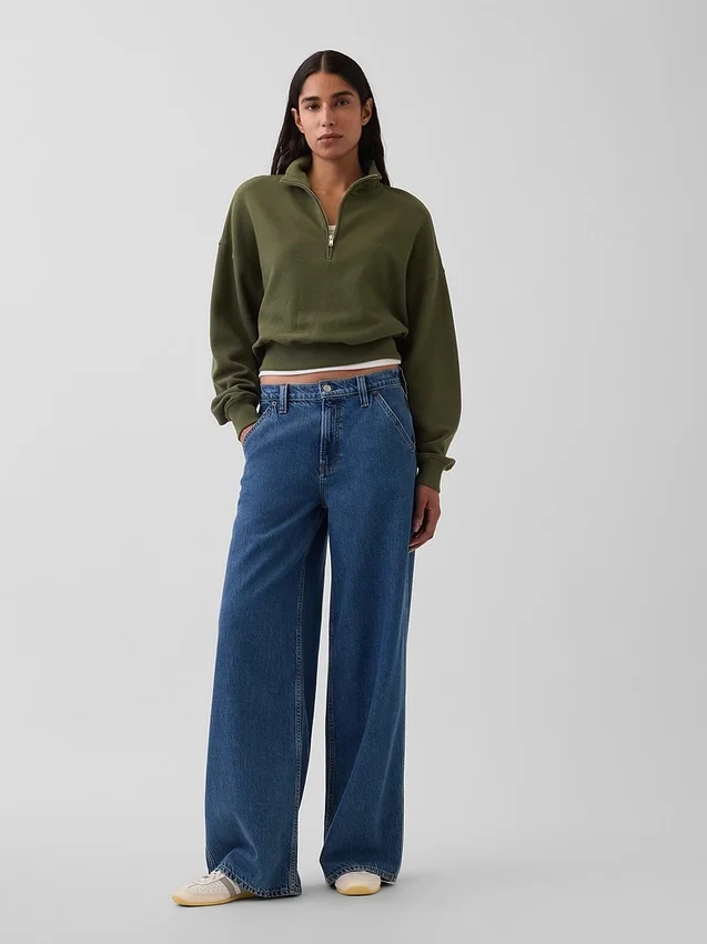 Teksturowana bawełniana bluza oversize z półzamkiem