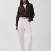 Teksturowana bawełniana bluza oversize z półzamkiem