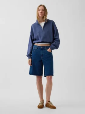 Teksturowana bawełniana bluza oversize z półzamkiem