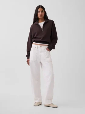 Teksturowana bawełniana bluza oversize z półzamkiem