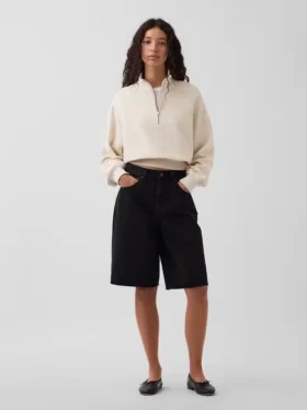 Teksturowana bawełniana bluza oversize z półzamkiem