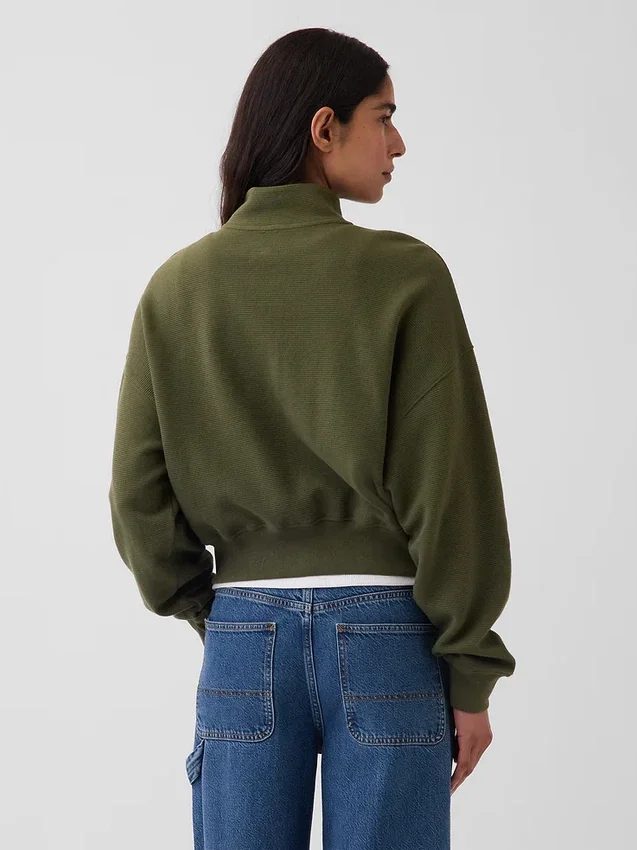 Teksturowana bawełniana bluza oversize z półzamkiem
